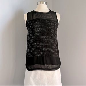 Lucky Brand Small Gold Beaded Sleeveless Tank Frayed Neckline and Hem